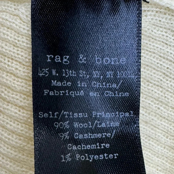 Rag & Bone Cashmere Wool Cream V-Neck Sweater Small Striped Neon Pink Black Neck - Picture 6 of 7